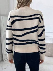 SHEIN LUNE Jersey de punto jacquard con rayas asimétricas para mujer, jersey casual de moda y versátil
