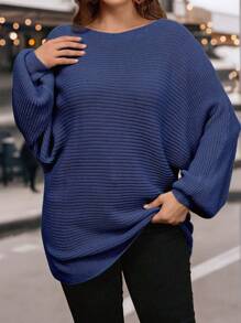 SHEIN LUNE Damen Große Größen einfarbiger gestrickter Fledermausärmel Pendler-Elegant Pullover Pullover, Herbst/Winter