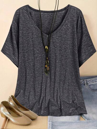 Plus Size V-Neck Short Sleeve Casual Top