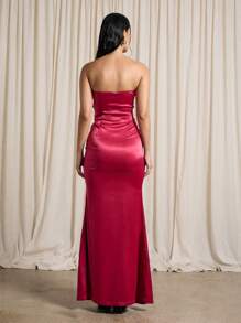 AiiRZ Bandeau Fishtail Maxi Dress With Velvet Bow Detail