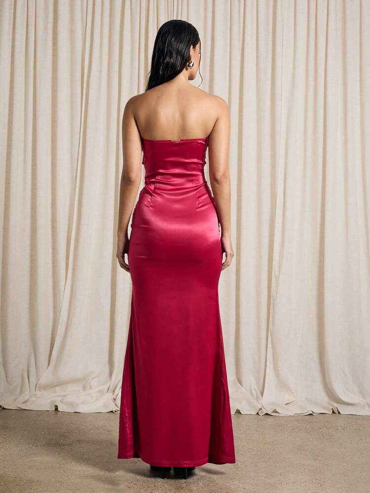 AiiRZ Bandeau Fishtail Maxi Dress With Velvet Bow Detail