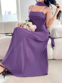 Modelyn Burgundy Red Ladies' Solid Color Spaghetti Strap Long Dress, Casual & Vacation Style