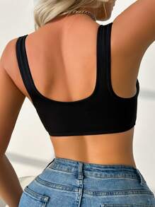 女士花卉蕾丝宽肩带前扣休闲内衣文胸，日常穿着 - 黑色 - 查看 2