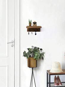 1 pieza Percha de llaves de madera marrón de 25cm, estante de pared rústico con 4 ganchos, estante de llaves montado en la pared para el Día de San Valentín, boda de San Valentín, decoración de cumpleaños para el hogar, decoración de pared, arte de pared, decoración de habitación, decoración de baño, decoración de sala de estar, pegatinas de pared, decoración de cocina, decoración de oficina, artículos de decoración del hogar, organizador de maquillaje - Multicolor - Ver 6