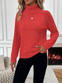 SHEIN LUNE 1 Pc Women Solid Color Turtleneck Raglan Sleeve Long Sleeve Sweater, Autumn/Winter For New Year Knit Pullover Fall Sweater