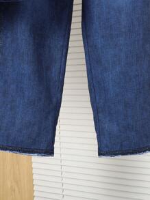 SHEIN Leap Crew 青少年男孩 2 件套休闲百搭时尚宽松长袖牛仔效果夹克裤子套装返校节文艺复兴秋季服装机场酒会秋冬 - 彩色 - 查看 4