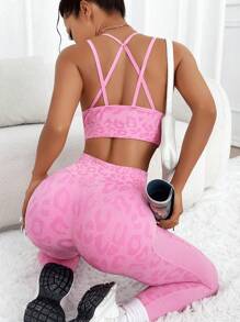 Slayoga Seamless High-Stretch Sports Yoga Fitness Leopard Print Bra And Shorts Set Gym Set Workout Women Set Women Leggings Set