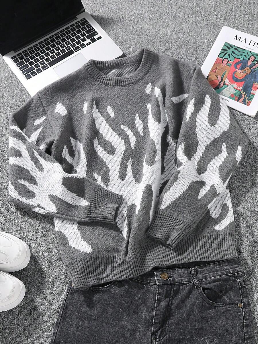 Claim Dot 男士圆领长袖图案细节休闲毛衣，适合秋冬