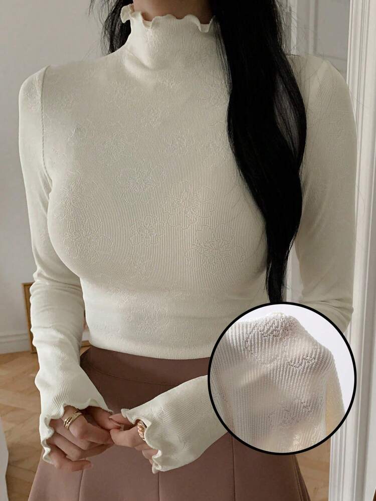 Women's Autumn New High Neck Slim Fit Long Sleeve Minimalist T-Shirt, Casual Everyday Wear,Fall Women Clothes