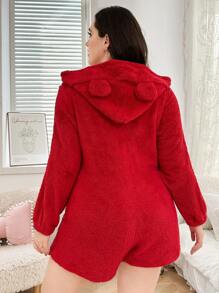 Pijama mono de peluche con capucha con orejas, cremallera y manga larga, talla grande