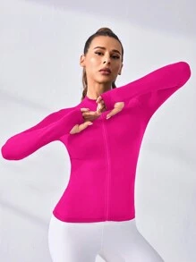 SHEIN Core Rhythm Women's Simple Solid Color Zip-Up Fitted Sports Jacket