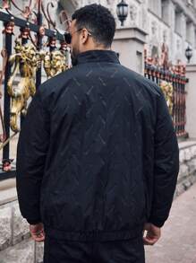 Manfinity Homme Große Größen Jacke mit Reißverschluss und Bändchenkragen für Herren, schwarze Winterjacke mit langen Ärmeln für Ausgehen, warm und lässig, Geschenkidee für Freunde, Ehemann, Freund - Schwarz - Übersicht 2