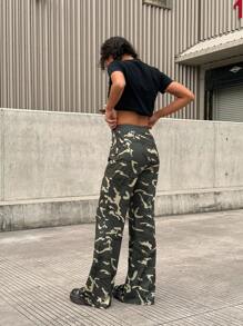 INAWLY Damen einfache bedruckte Lange Hose mit Vorderteil Knoten, Lässiger Alltagsalltag Tragen