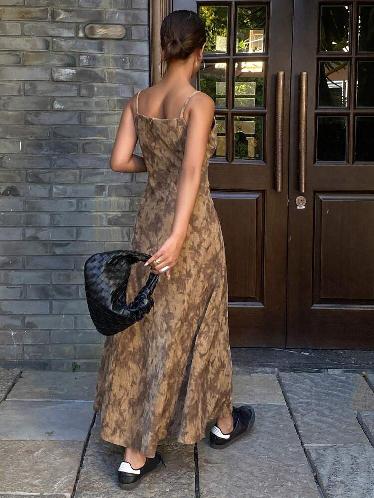 1pc Women's Floral Print Spaghetti Strap Bodycon Zipper Dress Sundress,Fall Clothes