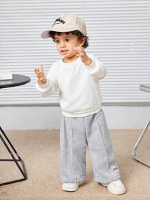 SHEIN Baby Boys Letter Printed Thermal Lined Sweatpants, Casual & Loose Fit, Suitable For Commuting, School, Travel, Daily Wear & Sports, Autumn/Winter