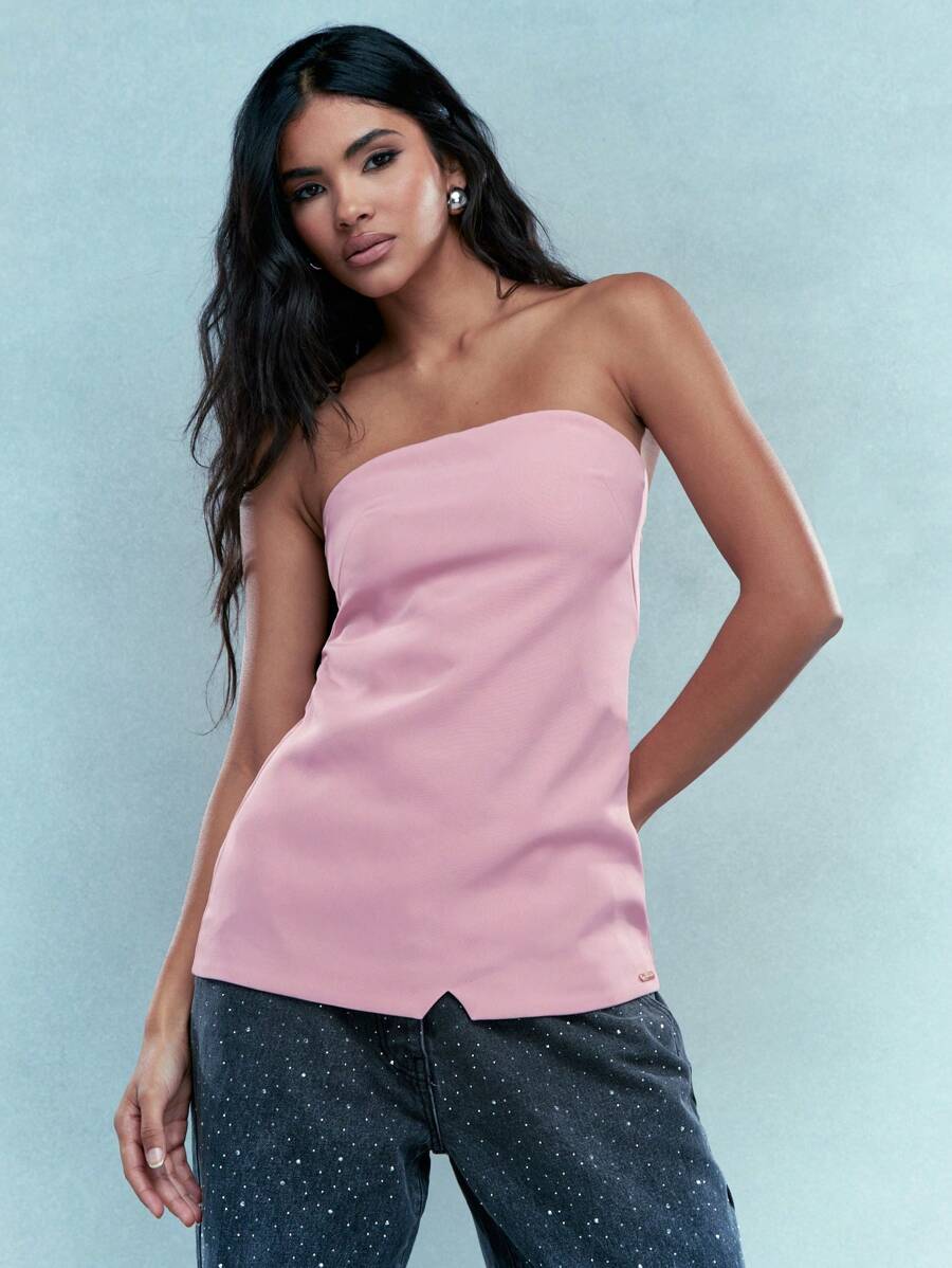 MISSGUIDED Tailored Bandeau Long Top - Pink - View 1