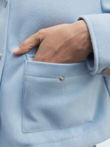 Maija Veste de travail polyvalente à manches longues, en mélange de laine, avec boutons frontaux, poches, de couleur bleu unicolore, pour femmes, idéale pour le printemps