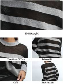 Maija Áo len dệt kim cổ tròn rộng rãi màu tương phản mùa xuân đa năng giản dị dành cho nữ, thoải mái và thân thiện với da - Xám - Xem 2