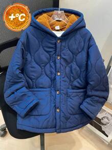 SHEIN Leap Crew 男童休闲宽松保暖连帽外套，适合秋冬季通勤、上学、日常休闲和运动穿着。 - 寶藍色 - 查看 8