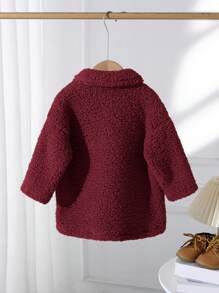SHEIN Baby Girl Plush Turndown Collar Mid-Length Winter Coat, Warm And Cute - Burgundy - View 2