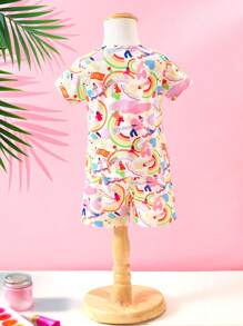 SHEIN Infant Girls Digital Printed Casual Holiday Outfit Set - Multicolor - View 2