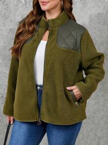 SHEIN LUNE Chaqueta de manga larga y corte holgado con cremallera para mujer de talla grande, para otoño/invierno