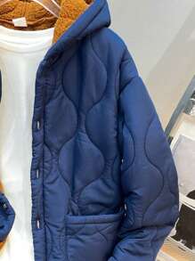 SHEIN Leap Crew 男童休闲宽松保暖连帽外套，适合秋冬季通勤、上学、日常休闲和运动穿着。 - 寶藍色 - 查看 6