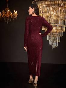 Modelyn Burgundy Red Women's Shiny Twisted Bodycon Dress - Burgundy - View 2