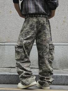 Manfinity EMRG Men's Multi-Pocket Camo Casual Denim Jeans, Everyday Wear