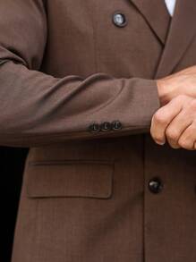 Manfinity Mode Bộ đồ vest thường ngày 2 món cho nam tay dài cài nút đơn giản phía trước có túi giả và quần dài - Cà phê nâu - Xem 4