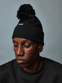 SUMWON Pom Pom Knitted Beanie Hat - Black - View 1
