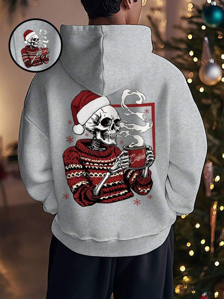 Manfinity Dauomo Sudadera con capucha casual de Navidad con esqueleto para hombres