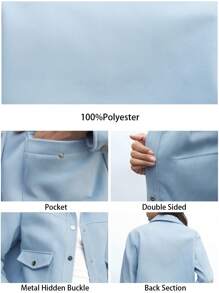 Maija Veste de travail polyvalente à manches longues, en mélange de laine, avec boutons frontaux, poches, de couleur bleu unicolore, pour femmes, idéale pour le printemps