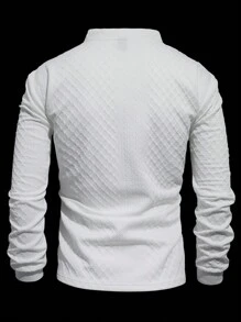 Manfinity Homme Plus Size Men's Casual Solid Color Textured Polo Shirt, Autumn