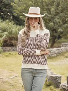 LanaWest Women's Casual Contrast Color Turtleneck Sweater Knit Pullover Fall Winter Outfit - White - View 4