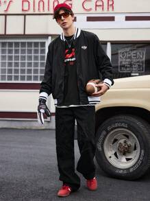 Manfinity Sport Corelite Men's Solid Color Patchwork Long Sleeve Pocket Casual Simple Sports Jacket - Black - View 6