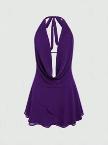 Zyxie فستان قصير بلا أكمام، ظهر مكشوف، كشكشة، لون أحادي، للنساء