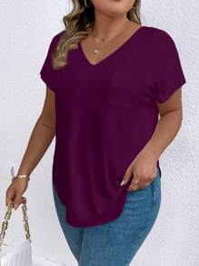 EMERY ROSE Plus Size Casual Solid Color Curved Hem T-Shirt
