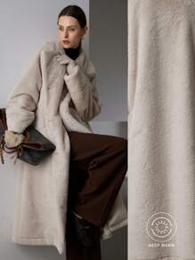 Aveloria Modichic Áo khoác cardigan dài tay chống nước, cổ lông chồn giả dày dặn, sang trọng tối giản, đa năng, ấm áp và chống gió, quần áo dự tiệc mùa thu/đông - Màu be - Xem 1