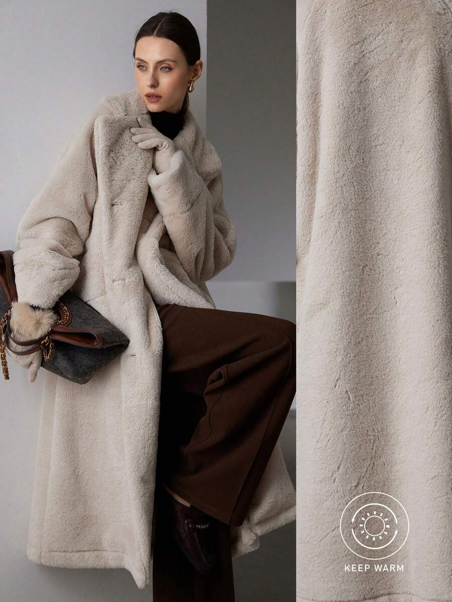 Aveloria Modichic Áo khoác cardigan dài tay chống nước, cổ lông chồn giả dày dặn, sang trọng tối giản, đa năng, ấm áp và chống gió, quần áo dự tiệc mùa thu/đông - Màu be - Xem 1