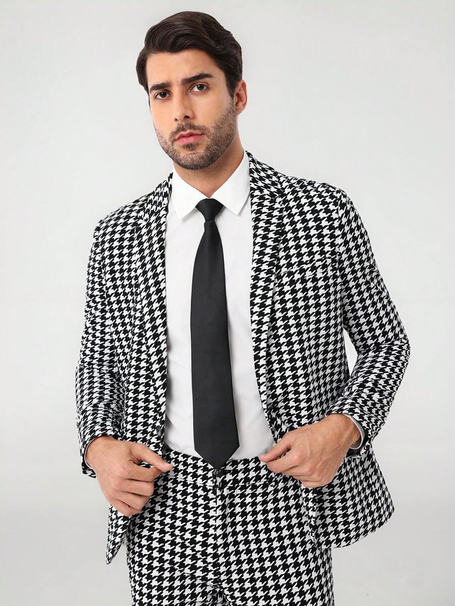 GENTILAND Men's Lapel Collar Houndstooth Pattern Knitted Casual Blazer For Business - Multicolor - View 1