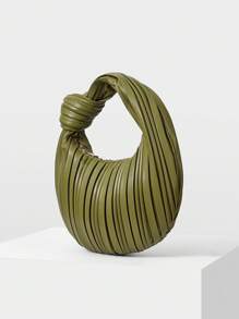 MOTF PREMIUM 1 件女士时尚通勤纯色褶皱云朵单肩手提包 - 橄欖綠 - 查看 3