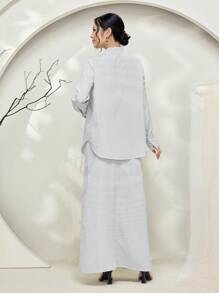 Veilorie Baju Kebaya Black & White Striped Women's Long Blouse And Skirt Two-Piece Set Modest