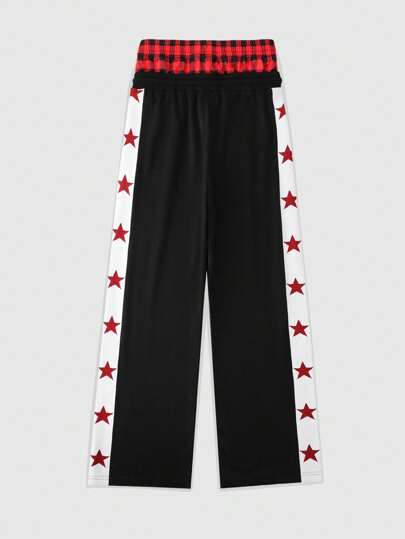 Street Life Men's Fashion Contrast Plaid Waistband Wide Fit Sweatpants