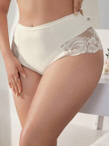 Women's Plus Size Single Lace Patchwork Sexy Panty - Apricot - View 3