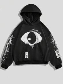 Manfinity VCAY Men's Digital Print Loose Knit Long Sleeve Sweatshirt Set, For Fall Winter - Black - View 3