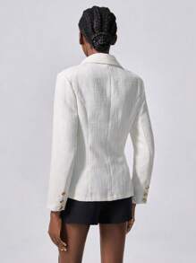 Chiquease Áo khoác vải tuýt hai hàng khuy thanh lịch dành cho nữ - trắng - Xem 2