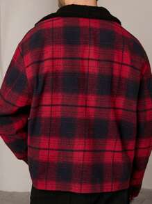 Manfinity ModaGents Men's Woven Fashionable Casual Loose Plaid Overcoat, Suitable For Going Out, Fashion Warm Overcoat, For Friends, Husband, Boyfriend Gifts