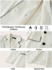 BizChic Women's Elegant Tweed Embroidered Contrast Trim Blazer - White - View 3