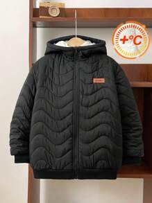 SHEIN Leap Crew Tween Boy Casual Loose Hooded Padded Coat Suitable For Commuting, School, Daily Casual Wear, Sport, Fit For Autumn & Winter Seasons - Black - View 4